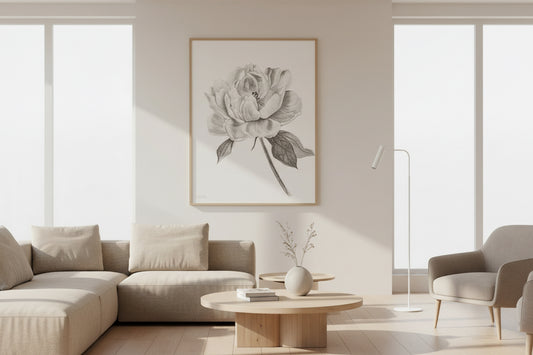 Detailed pencil drawing of a flower on a white sheet of paper by Rachel Ingrid from Rachel Ingrid Art.